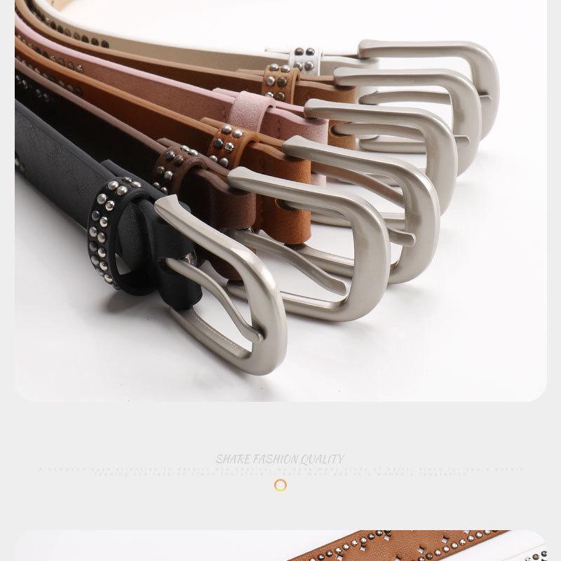 Women's Y2K Perforated Leather Belt with Double Row Rivets – Punk Niche Design for Versatile Jeans