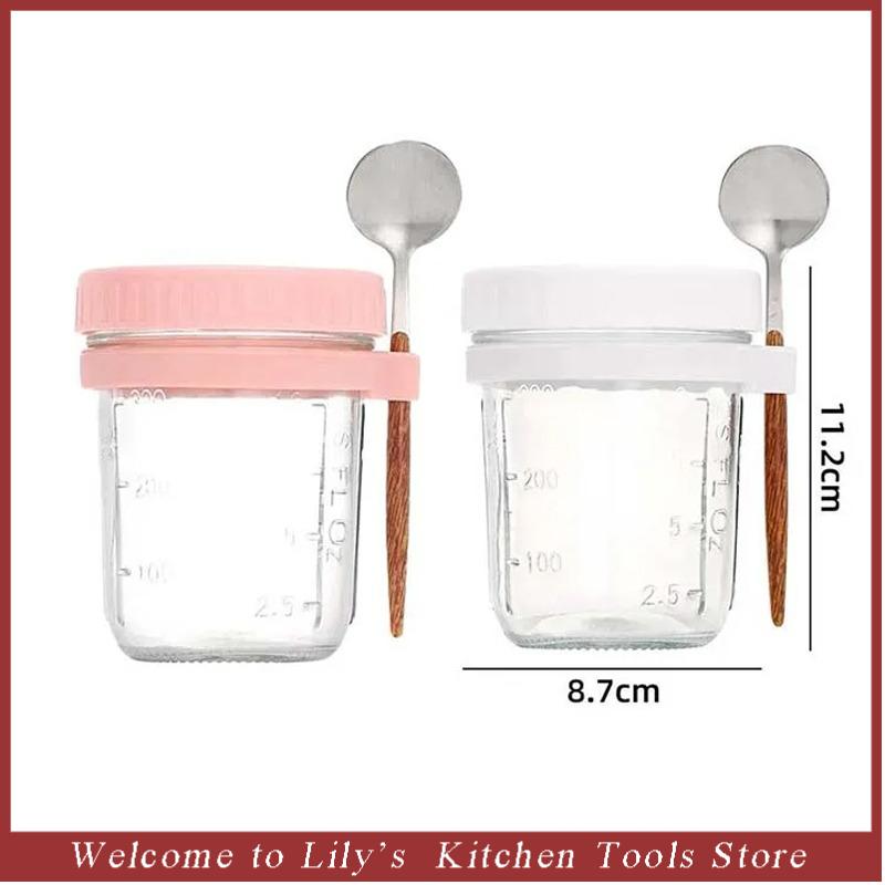 Glass Overnight Oats Jars Cereal Salad Lunch Containers with Lids and Spoon Reusable Breakfast Bowl with Measurement Marks 2pack 5830₽