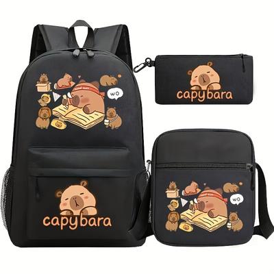 Cute Animal Kapibara Print Fashion Children's Backpack School Bag Set