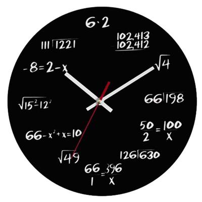 Modern Wall Clock with Equation Numbers for Math For Teachers Students and Engineers Black 30x30 Cm Battery Powered