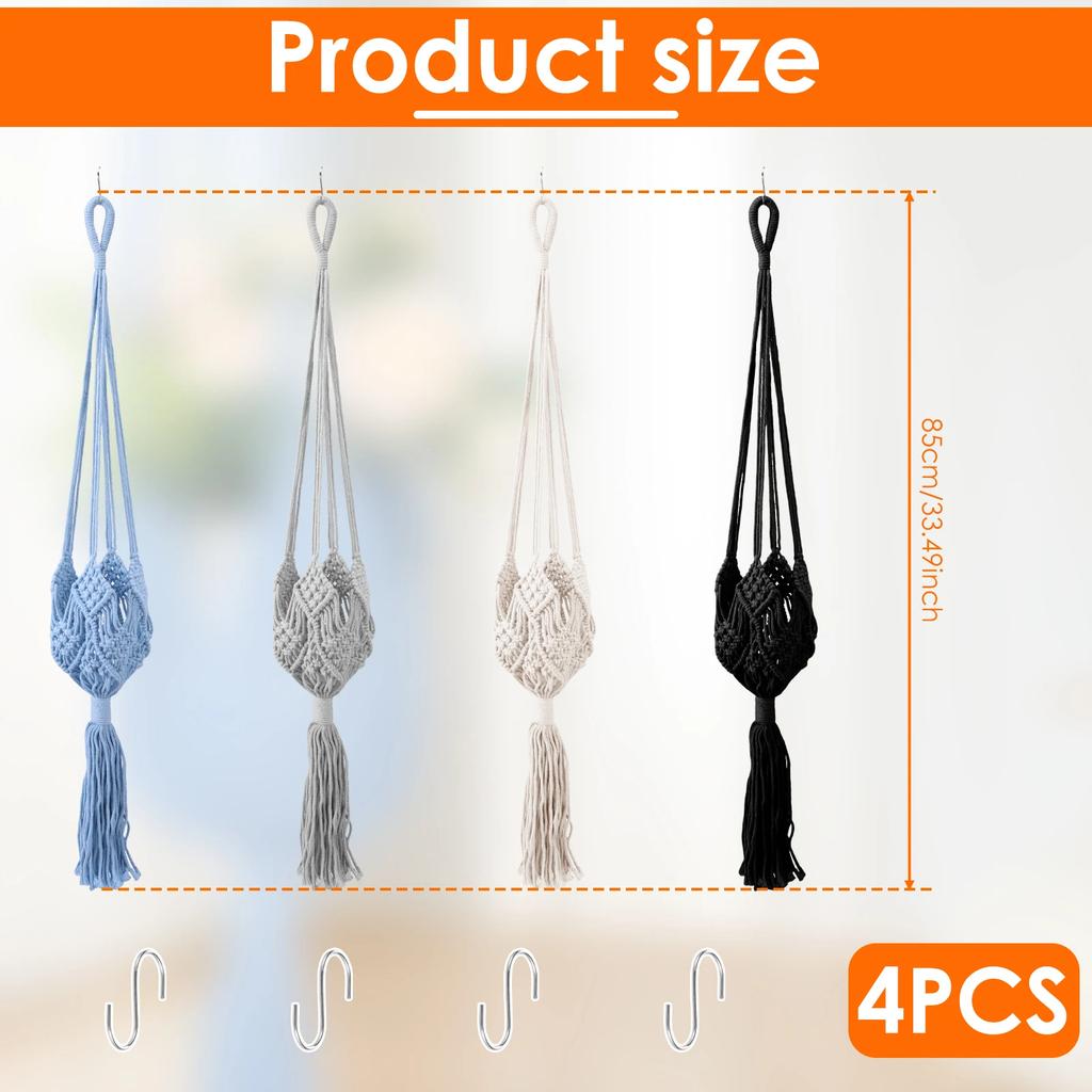 4 Pcs Macrame Plant Hangers Bohemia Style Rope Hanging Plant Holder with Hooks Fine Flower Pot Holder for Home Garden Decoration
