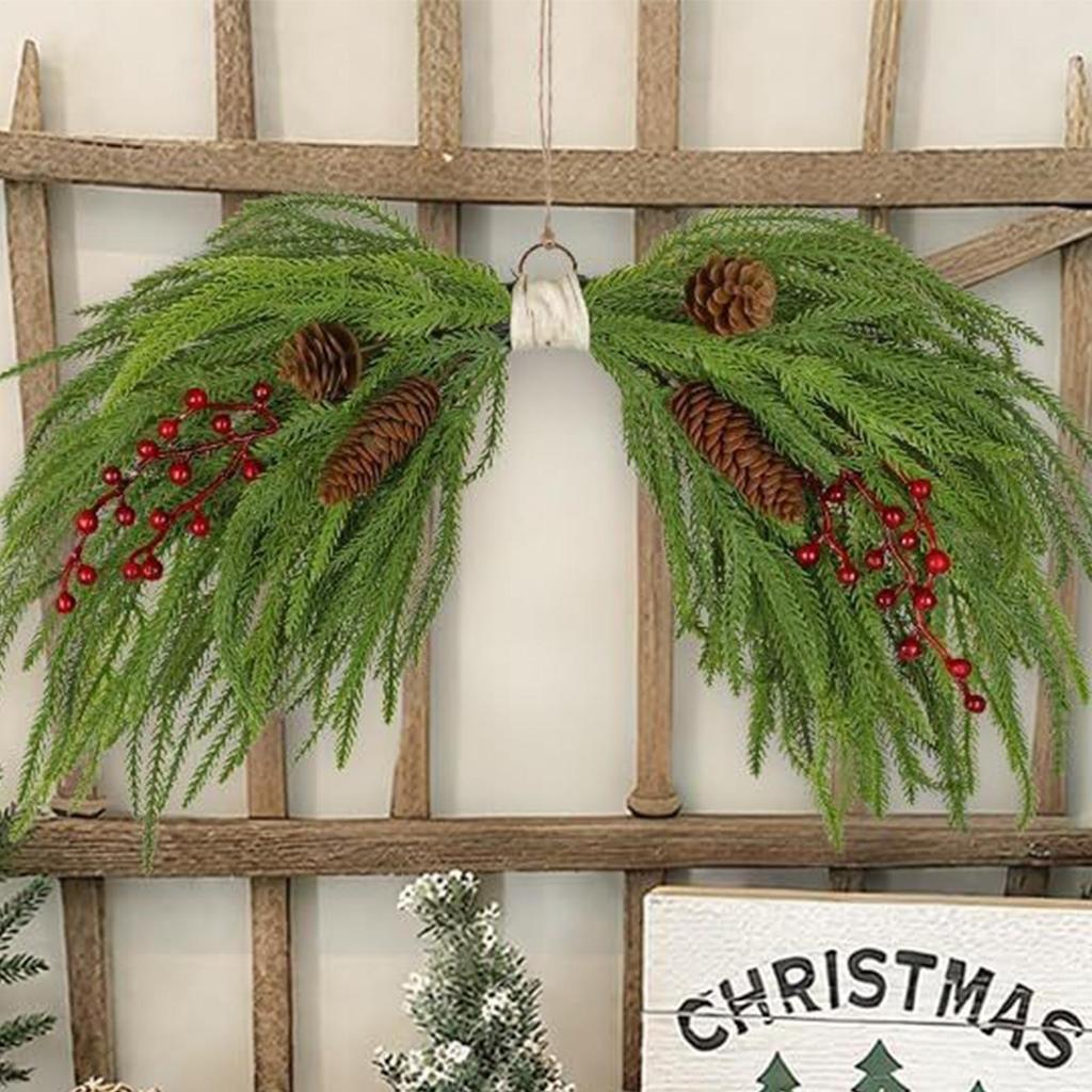 Christmas Door Wreath 24 Inch Festive Artificial Front Door Christmas Swag For Indoor Window Mantel Restaurant Wall Fence Dining