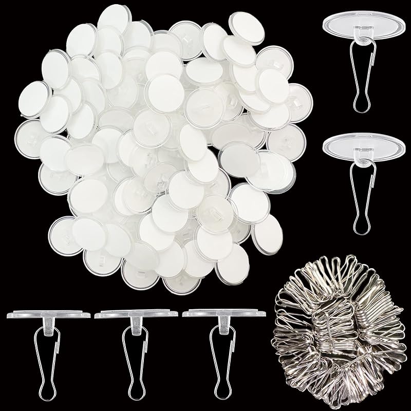 90 Pack Self Adhesive Ceiling Hooks for Hanging - Small Sticky Damage-Free No-Drill Ceiling Discs with Metal Hook, Removable Transparent Wall Hook