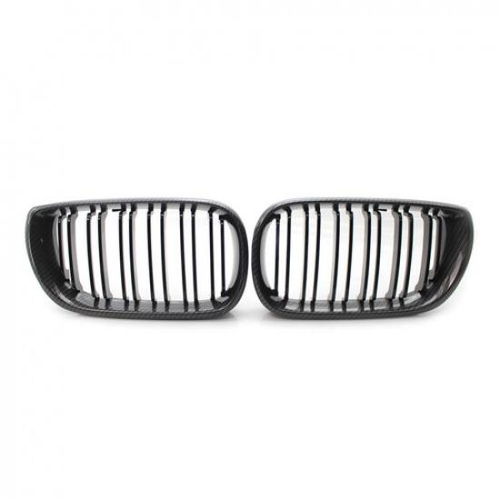 Carbon Fiber & Black Chrome Front Kidney Grill For BMW E46 Sedan 2002-2005