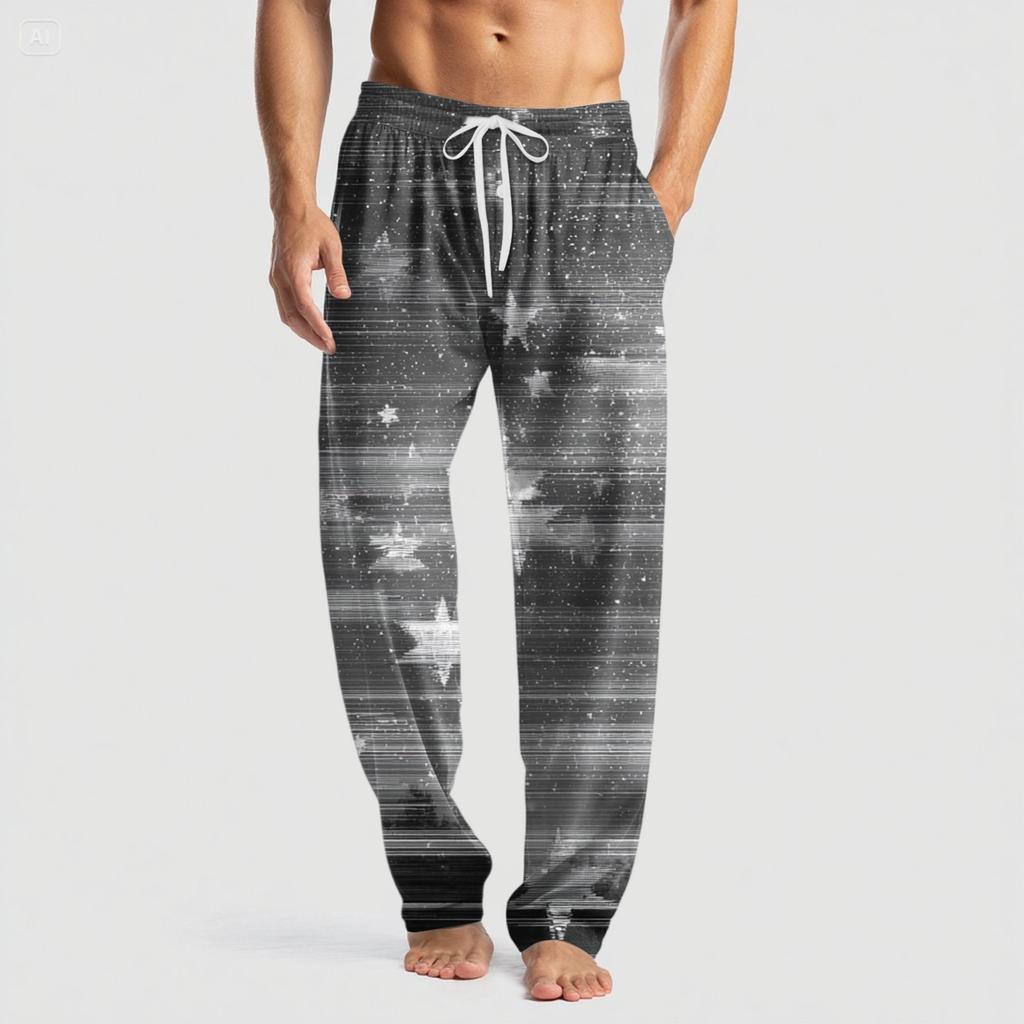 Men's Knitted Fashion Print Pocket Casual Pants Pajama Pants