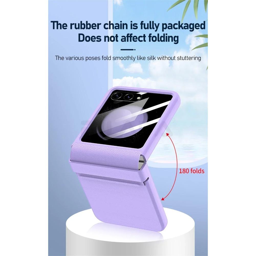 Lyxigt matt läder Färgglat gångjärn för Samsung Galaxy Z Flip 6 5 5G Fodral med spegelfilm Skyddande hopfällbar Stötsäker Fullt skydd