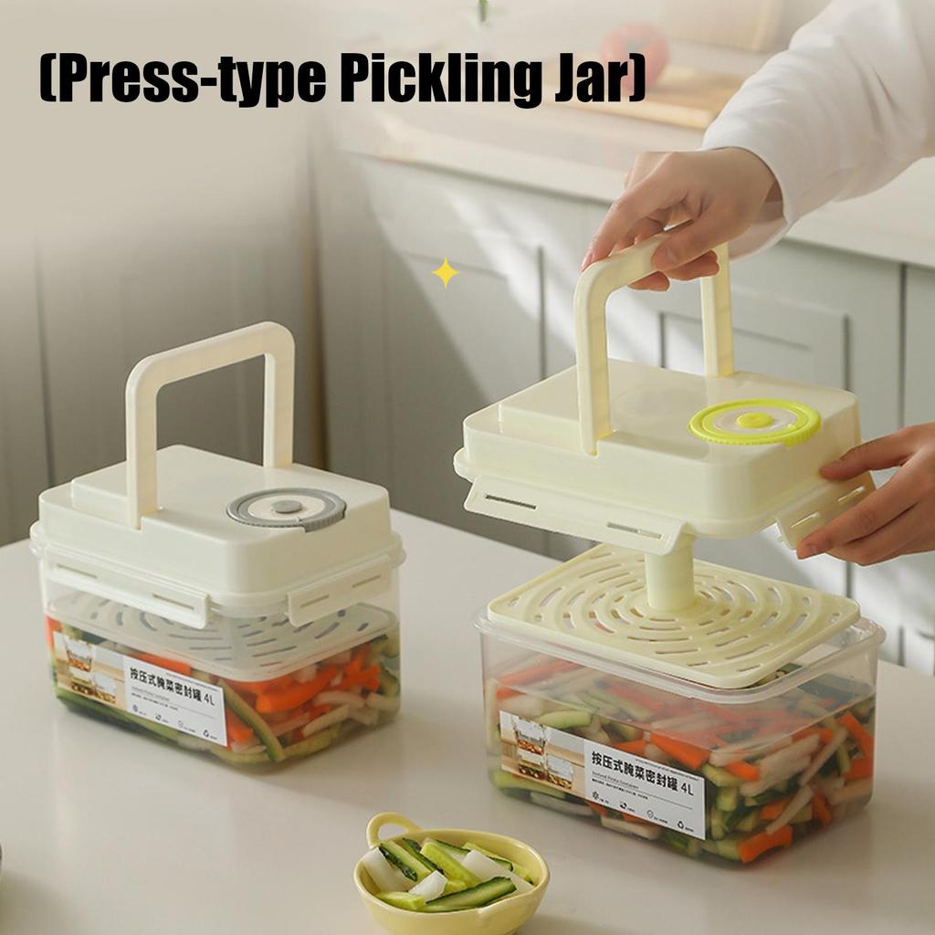 1L Pickle Jar with Press Plate Leakproof Kitchen Organizer Bins For Gherkin Sauerkraut Olive And Kimchi Storage Container
