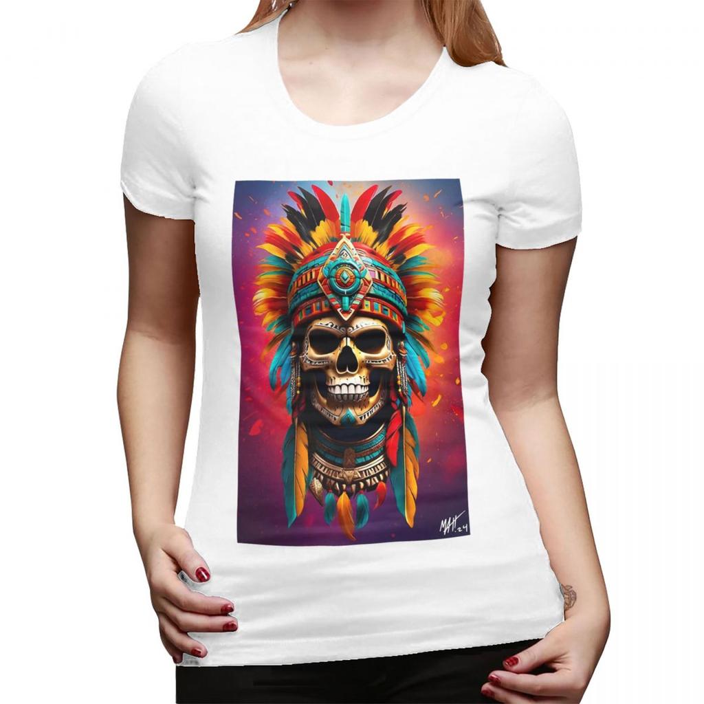 Aztec Skull7 TShirt for Women Round Neck Streetwear T Shirts Womens Tees Short Summer Clothes Tops
