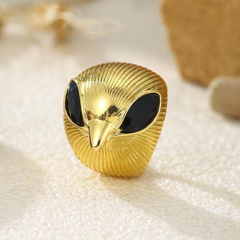 Modischer Klassischer Eulenkopf Stil Ring, Kombiniert mit Schwarzem Zirkonia, Einzigartiges Design für Damen, Urlaubsaccessoires Schmuck