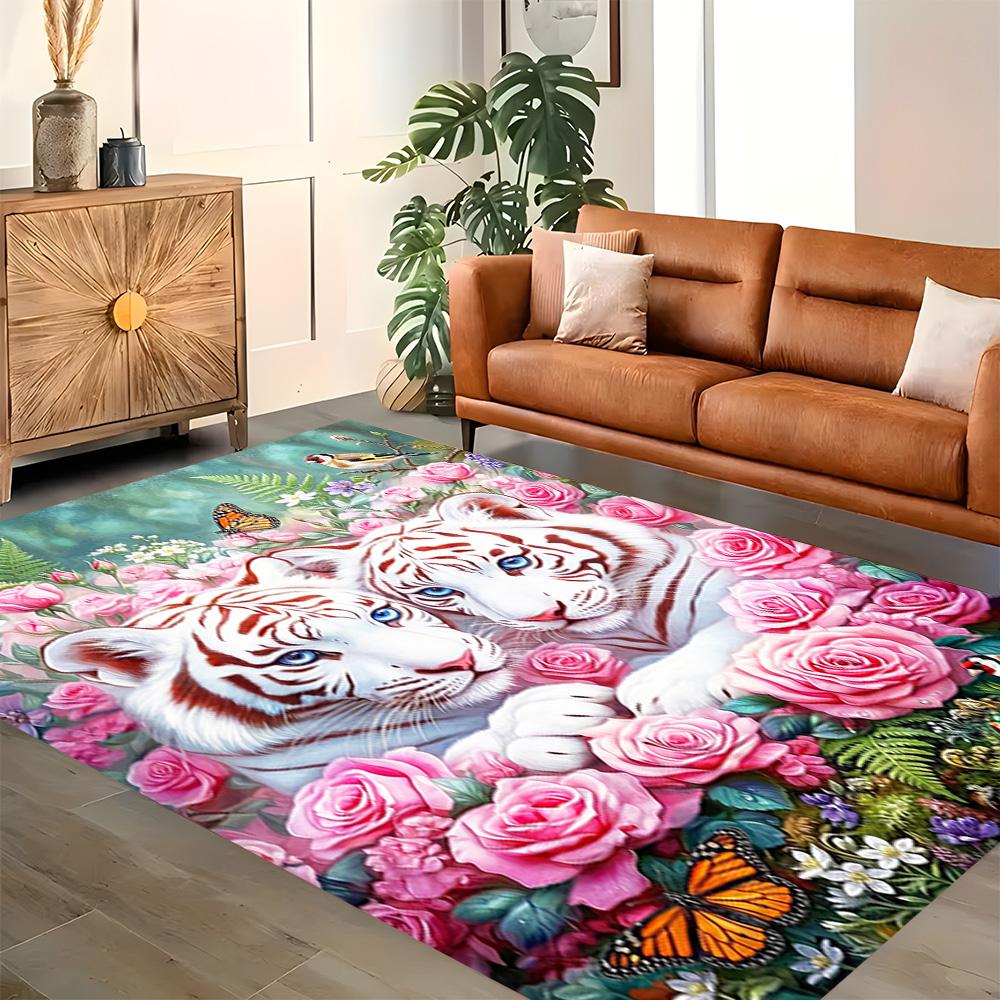 White Tiger Family for Living Room Rug, BedRoom Rug, Study Room Rug, Hallway Decoration, Perfect for Home Decoration or Holiday Gifts