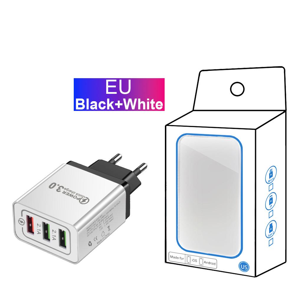 QC3.0 3-Port USB Fast Charger 5V/9V/12V for Travel (US/EU)