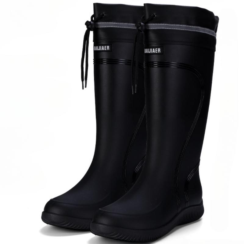 Fashion Men's Rain Boots Waterproof Mid Calf Boots Non-slip Rainproof Work Boots Outdoor Water Shoes Soft Drawstring Rubber Boot Botas