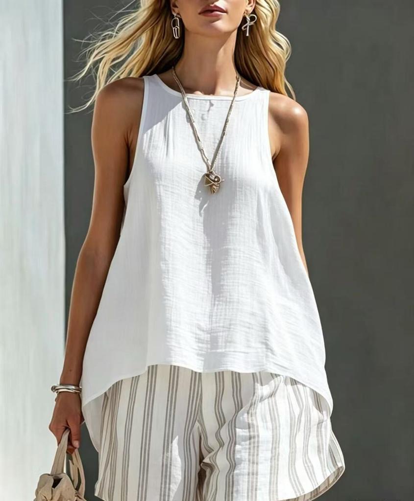 2026 cross-border new European and American style sleeveless striped suit women's summer loose casual two-piece set cross-border trendy