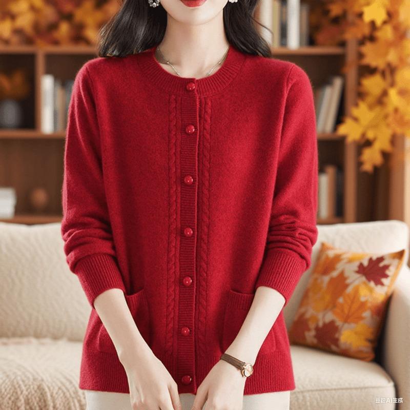 Women S Loose Knit Cardigan Round Neck Spring Autumn Top