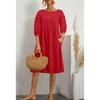 New Women's Solid Color Fashionable Sleeve Loose Cotton Linen Dress