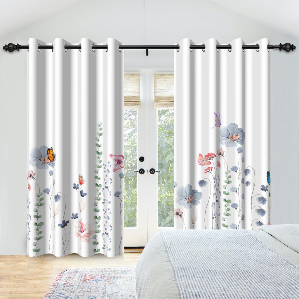 2 Stück/Set Floral- und Blättervorhang Boho Zweig Baum Pflanzenmuster Schlafzimmer Wohnzimmer Dekoration Verdunkelungspolyestervorhänge