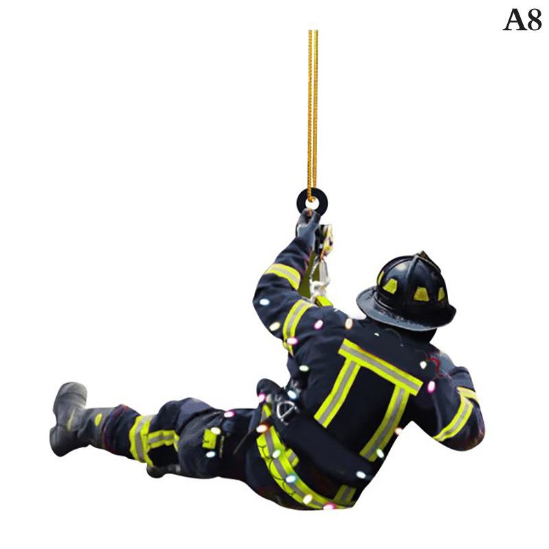 2D Christmas Firefighter Pendant Christmas Pendant Dwarf Car Pendant Statue Craft Party Accessories Decoration new year 2025