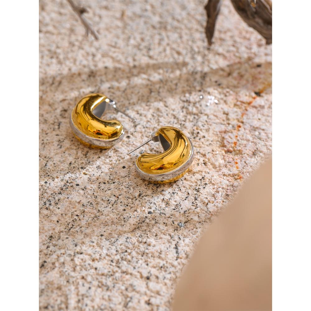 Eetit Glossy Stainless Steel C-Shape Unusual Waterproof Earrings Versatile Daily Texture Geometric Attractive Jewelry Gift