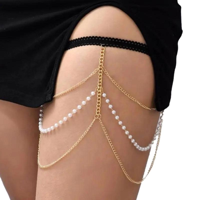 

Multiple Layer Pearl Thigh Chain Anti-Slip Elastic Leg Chain Summer Seaside Nightclub Leg Accessories for Hot Girls 1