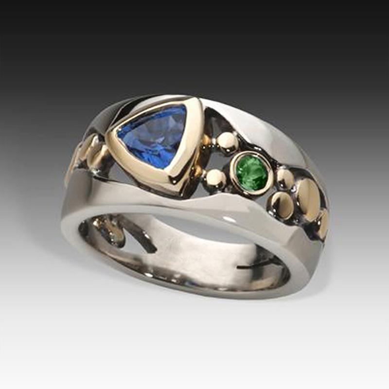 Creative Hollow-patterned Ring Set with Green Zirconia, Fashionable Finger Ring 6 синий