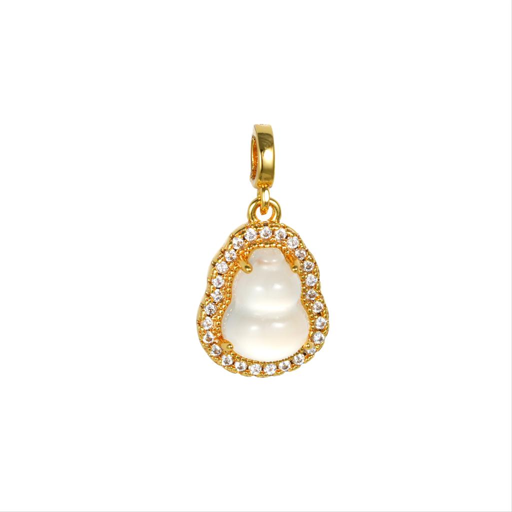 TANGPEI New Chinese-style Gold Women's Pendant 'Brilliant Moonlight'-Dainty Single-piece Fu-Lu Gourd Charm Alloy Clavicle Chain