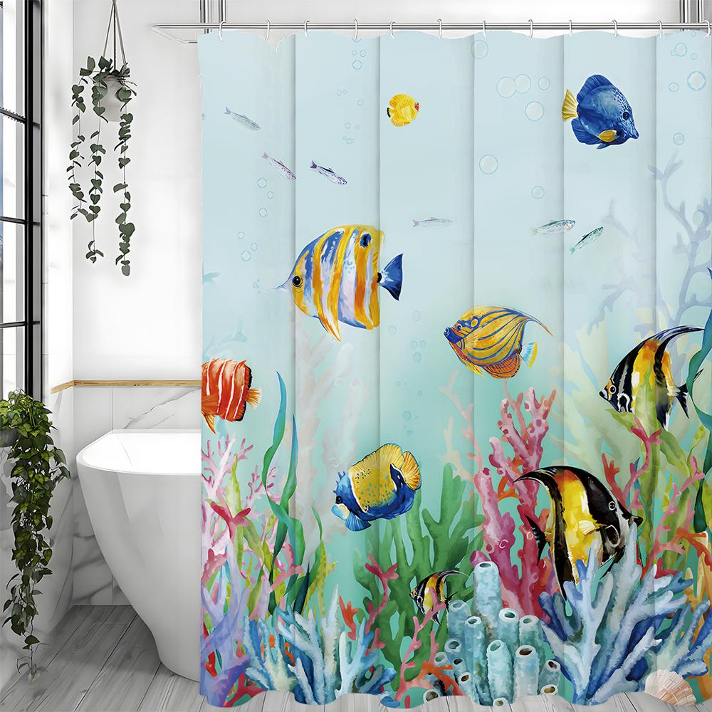 Lumea Subacvatică Pești Tropicali Coral Alge Marine Cortină de Duș, Cortină de Duș Decorativă pentru Baie, Cortină de Duș Impermeabilă cu
