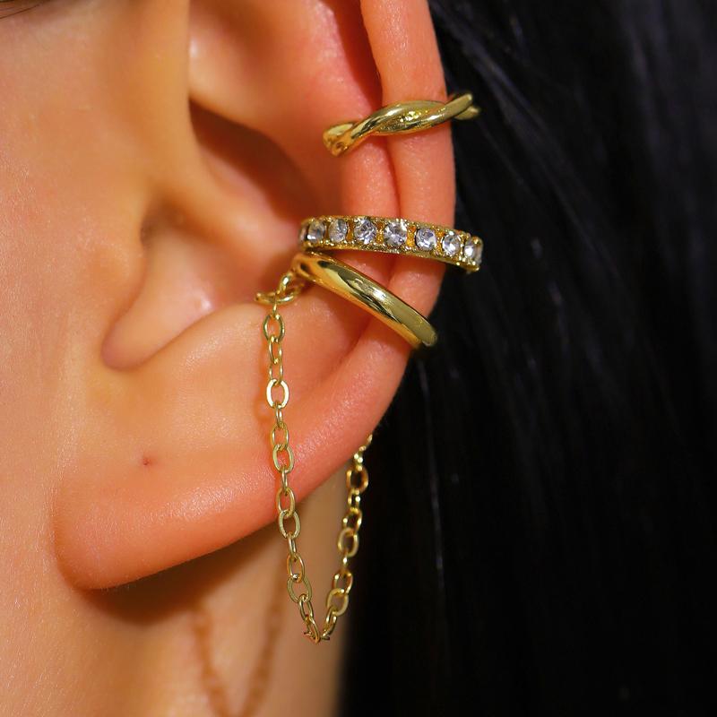 3Pcs Fashion Rhinestone Decor Ear Cuff Earrings for Woman Exquisite Metal Multi-Layer U-Shaped 2026 New Arrival Ear Clip Jewelry
