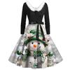 Christmas Print Flare Dress For Women Long Sleeve Dress Hollow Party Casual Dresses