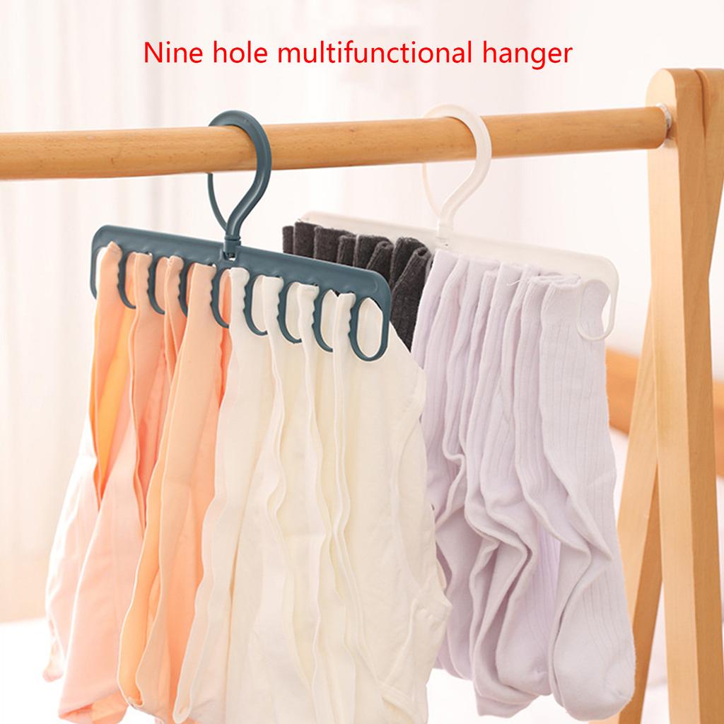 Clothes Hanger 9 Rings 8 Clips Laundry Drying Rack Plastic Sock Hangers