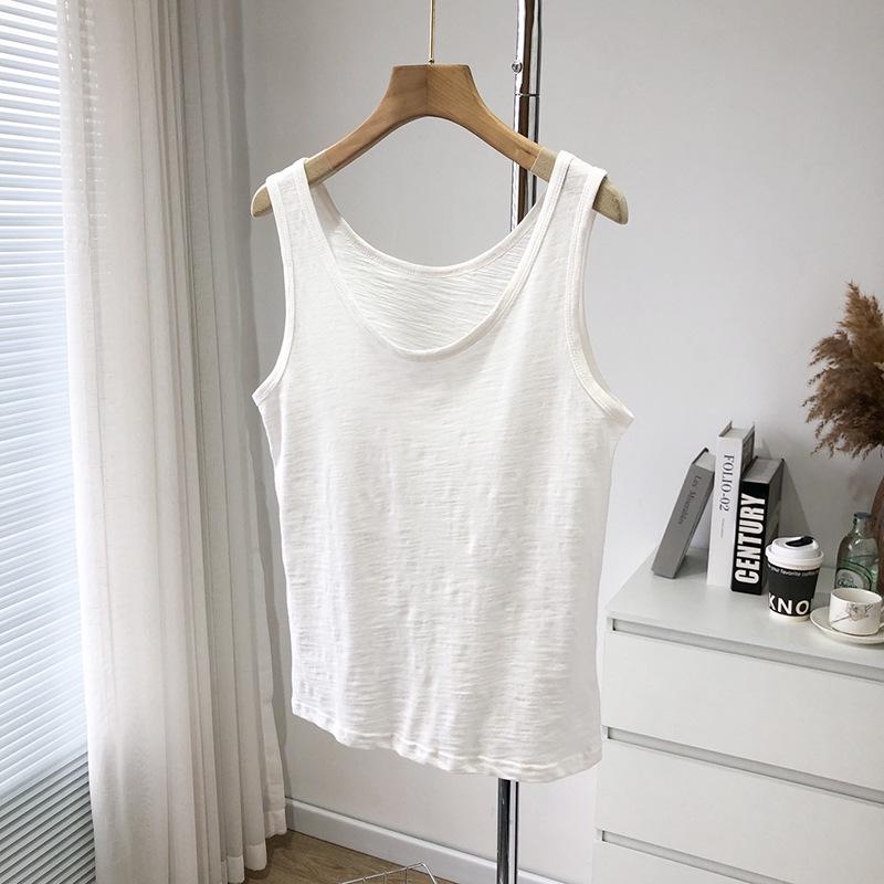 Bamboo Cotton Women's U-Neck Tank Top: 2024 Loose-Fit, Underarm Coverage, Pure Cotton Summer Wear