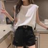 Women's Sleeveless Right-Angle Shoulder T-Shirt Vest - Casual Loose Fit, I-Shaped, Solid Color for Summer.