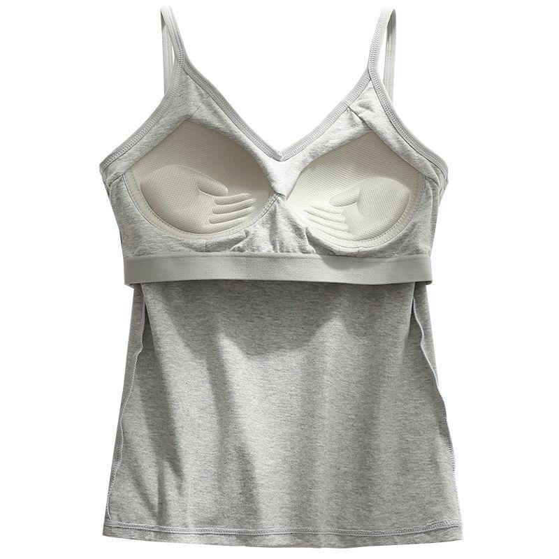Women's Beautiful Back Camisole Vest with Padded Bra, One-Piece Top, Popular Style, Large U-Neck, Versatile Inner or Outerwear