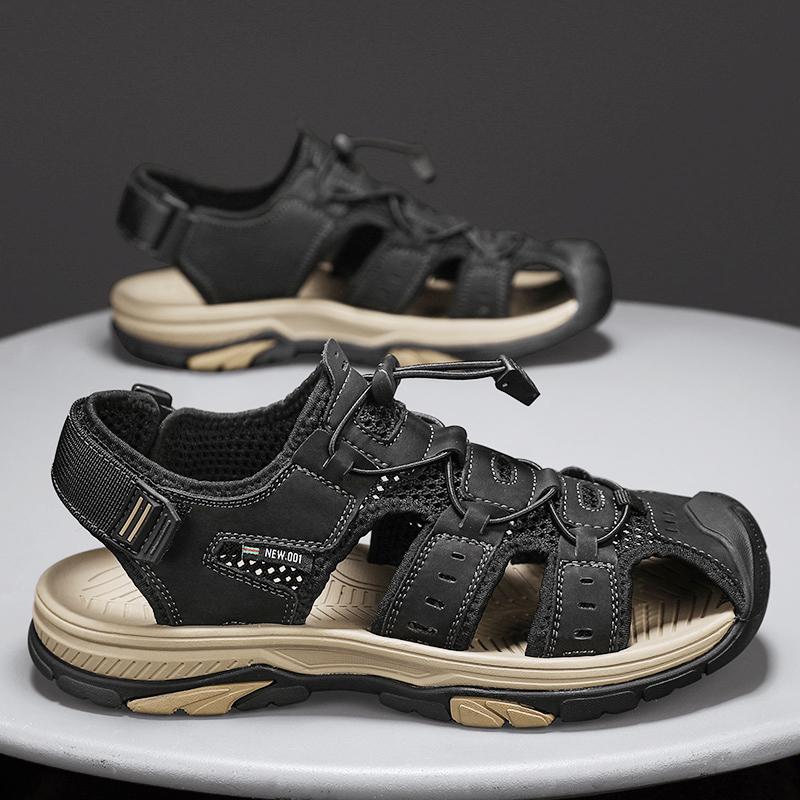 Summer Men Sandals SplitLeather Mens Casual Shoes Outdoor Men Leather Sandals for Men Beach Shoes Roman Shoes Plus Size 38-46