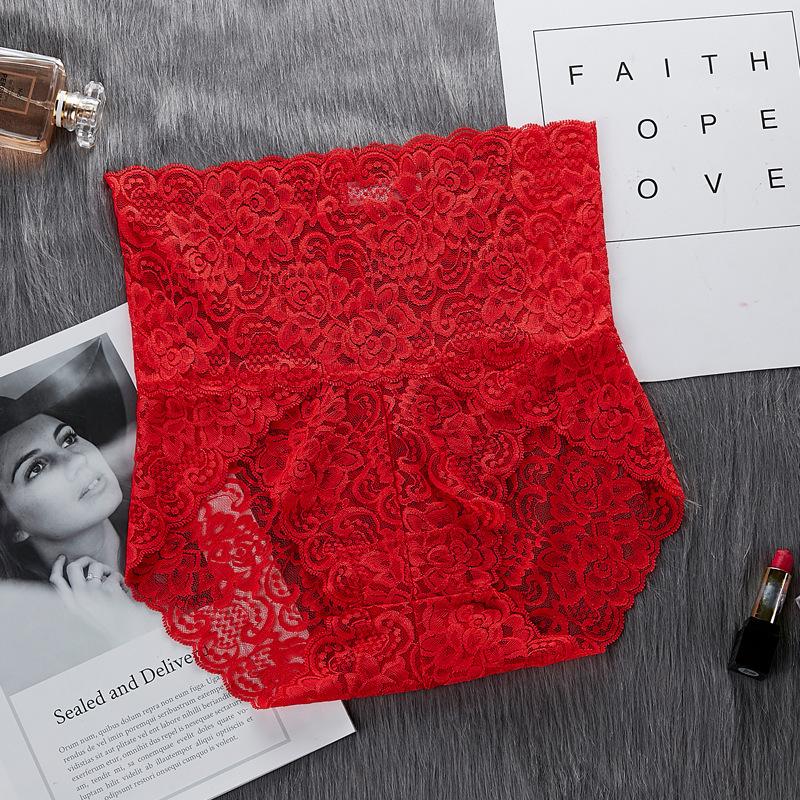 Women's High Waist Lace Panties Sexy Hollow Breathable Boxer Briefs Large Size Hip Lifting Underwear