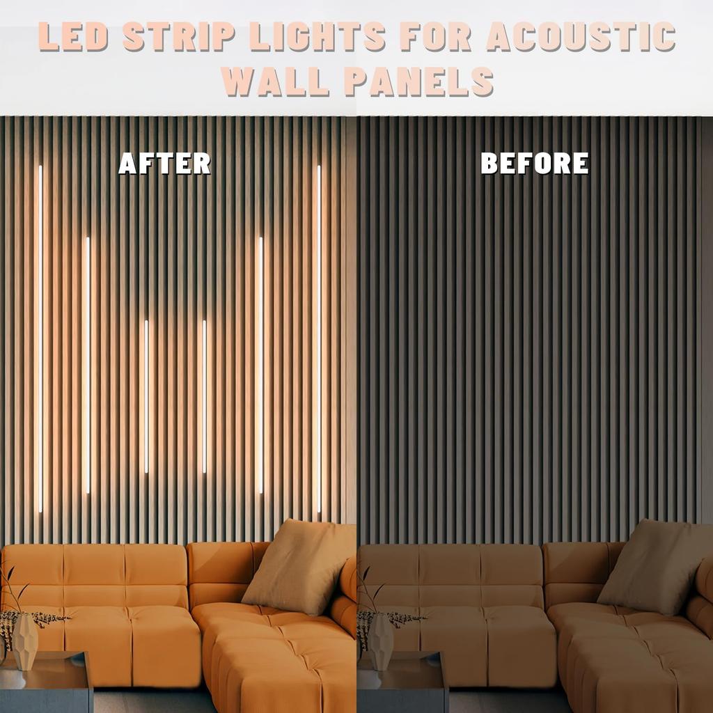 6 Pcs Dimmable LED Dar Light for Wood Slat Wall Panel In Parallel with Touch Sensor Switch for Wall Decor (2*30cm +2*40cm+2*50cm)