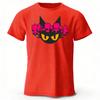 Japanese New Cyberpunk Neon Black Cat Pure Cotton Tshirt Mens Loose Oversized Short Sleeved Tshirt Casual Round Neck Top