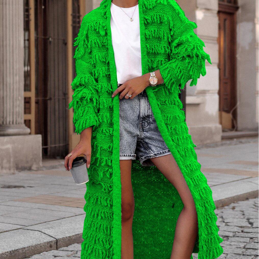 Women's Tassel Patchwork Knitted Cardigan Sweater Coat