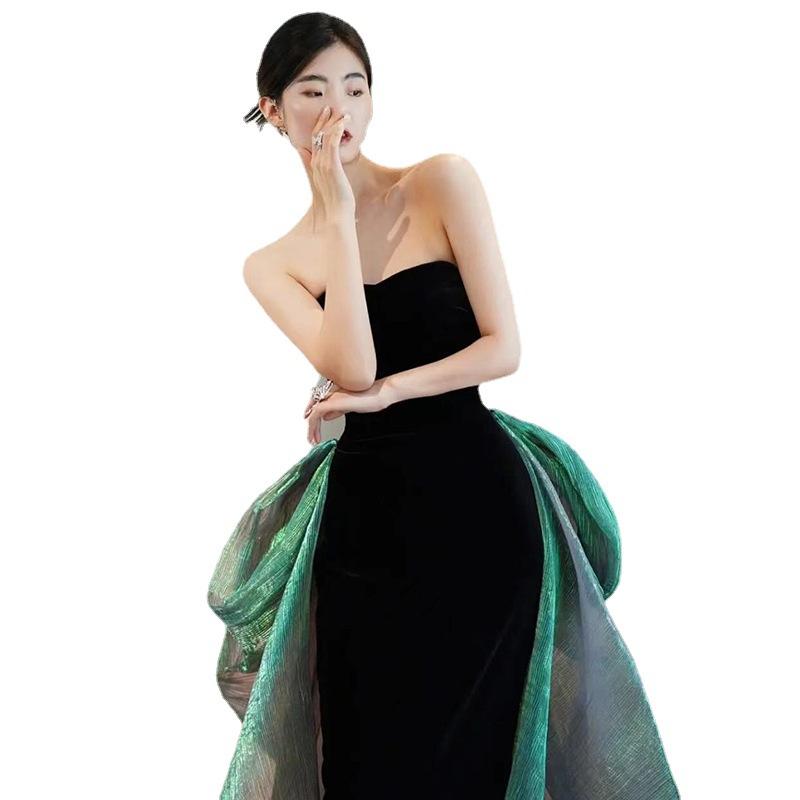 Rochie De Seara Neagra De Dama Stil Banchet Rochie Sutien Coada De Peste Rochie Lunga Retro Eleganta