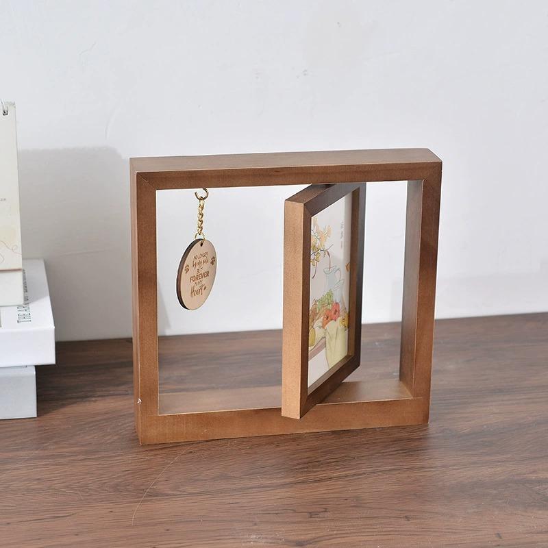 Marco de fotos de madera giratorio para escritorio portarretratos decorativo para recuerdos