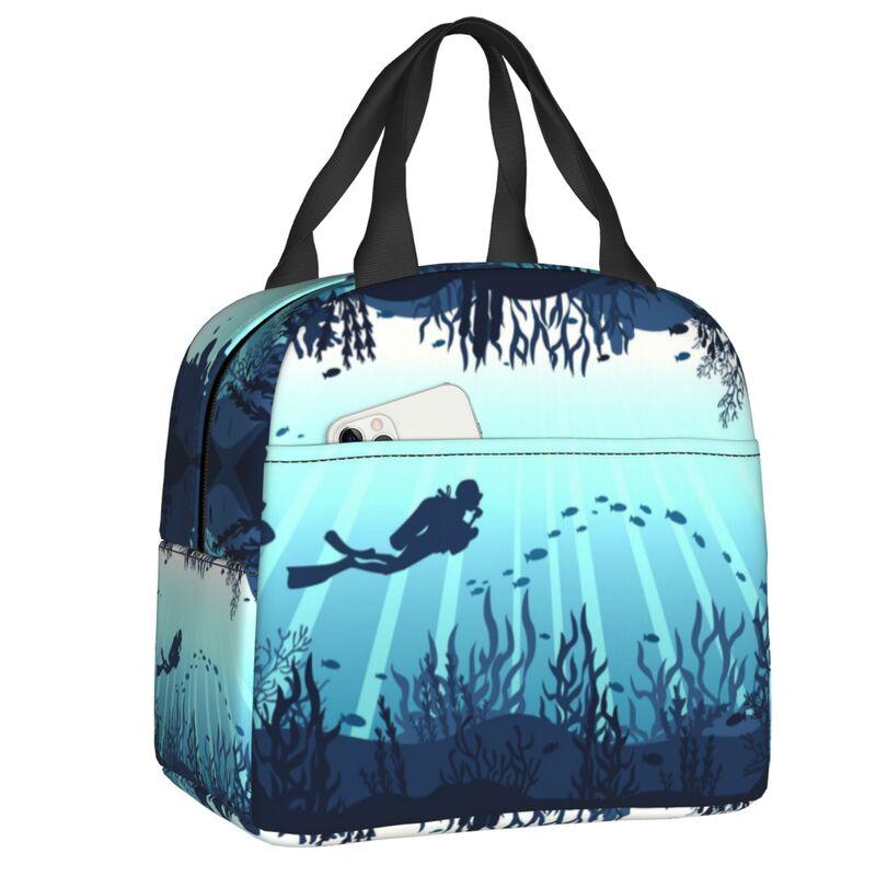 Scuba Dive Flag Bubble Red White Portable Lunch Box for Diving Thermal Cooler Food Insulated Lunch Bag School Children Student