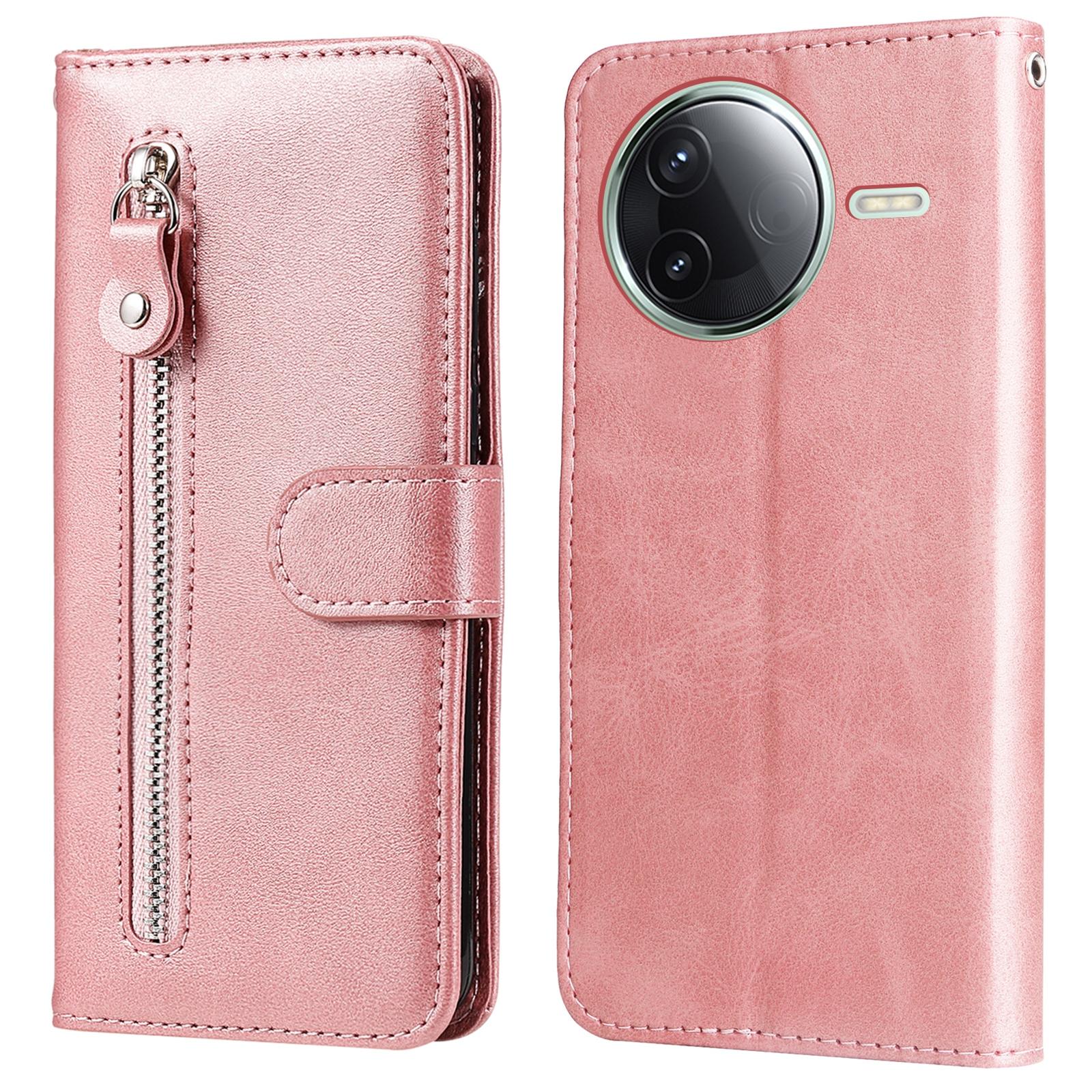 

For Xiaomi Poco F7 Pro 5G/Redmi K80 5G Case Zipper Wallet Calf Texture PU Leather Phone Cover Pink