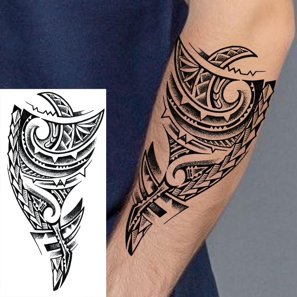 1 Sheet Tribal Totem Maori Temporary Tattoos For Adults Men Women Black Fake Sleeve Tattoo Sticker Waterproof