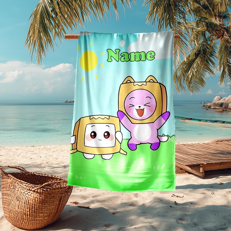 Custom Name Ultra-Soft Beach Towel with LankyBox Theme,Ideal for Pool - Camping, Diving - Perfect Travel Essential, Vibrant Beach Towel.