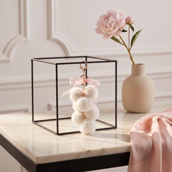Plush Grape Decorative Pendant Keychain for Handbags, Fuzzy Cluster Bag Charm with Decoration Bow, Fluffy Ball Keyring Backpacks and Purses