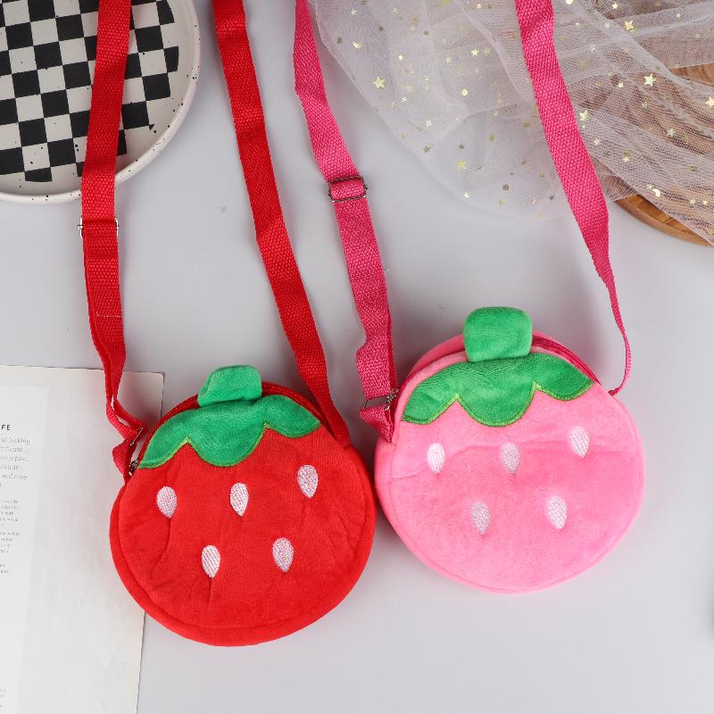 Cartoon Strawberry Plush Crossbody Bag Cute Strawberry Shoulder Bag Phone Bag Coin Pouch Wallet For Kid Adults Gift