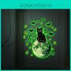 Halloween Wall Sticker Pvc Decal With Green Light Moon Black Cat Bats For Interior Decoration