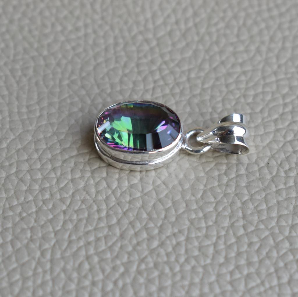 Mystic Topaz Pendant, Handmade 925 Sterling Silver Pendant, Gemstone Pendant, Gift for Her, Oval Topaz Pendant, Birthday Gift