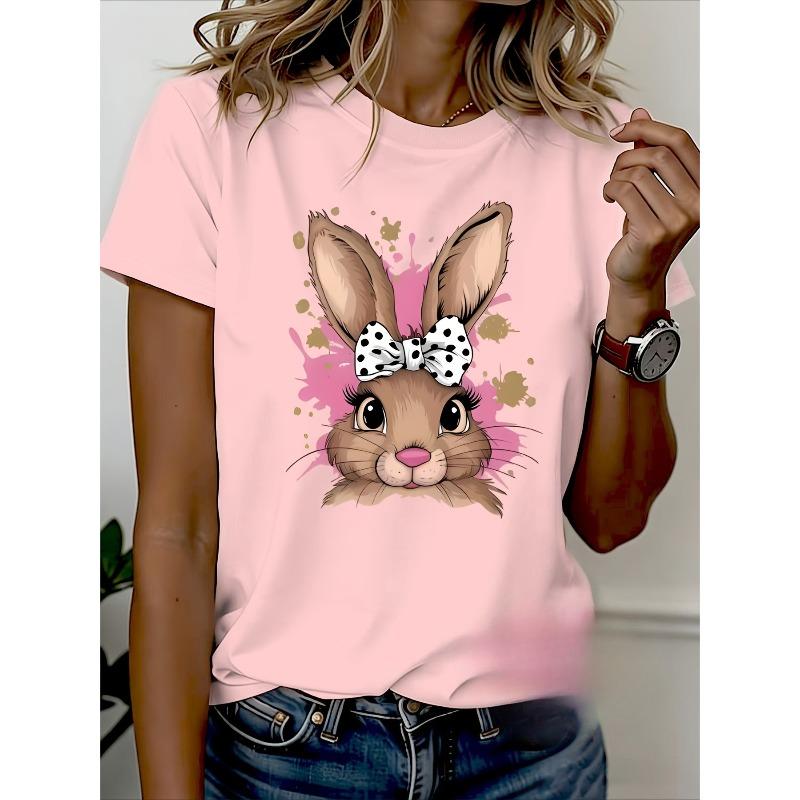 Women's 100% Pure T-Shirt - Easter Bunny Print Casual Crew Neck Short Sleeve Summer Daily Essential, Simple and Comfortable Top,