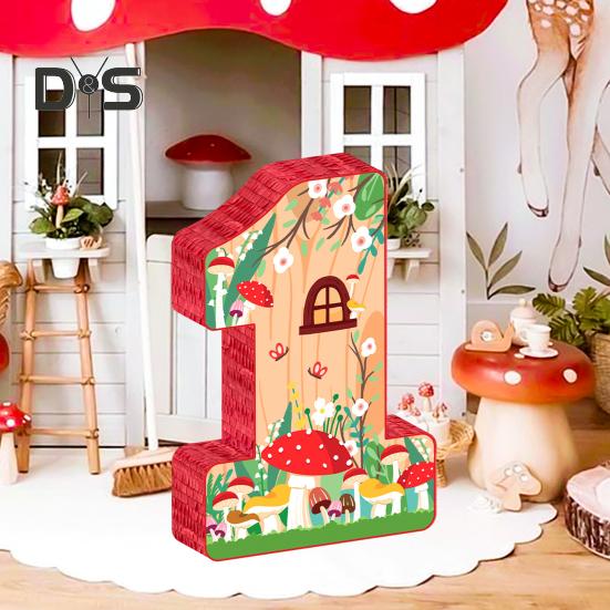 Piñata zum 1. Geburtstag, Pilz-Piñata mit Stab, Augenbinde und Konfetti, Geburtstagsparty-Dekoration für Jungen und Mädchen, Kinder, Babyparty, Jubiläumsfeier