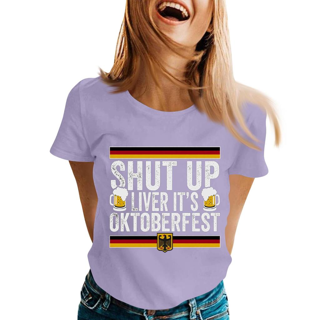 Unisex Casual Short Sleeve Pullover T Shirt with Letter Print Crew Neck Top Suitable for Oktoberfest and Everyday Wear